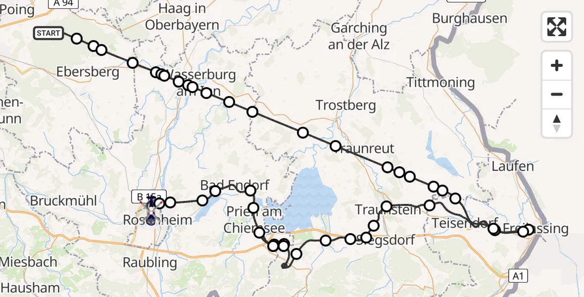 Routekaart van de vlucht: Polizeihubschrauber nach Rosenheim, Bogenstraße