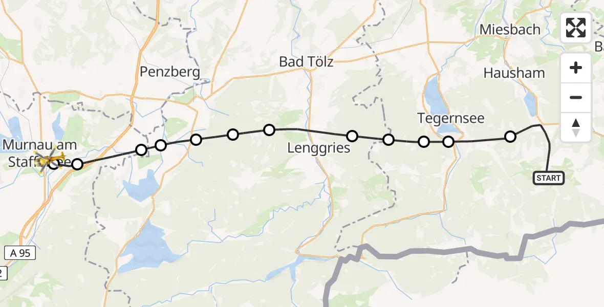 Routekaart van de vlucht: Rettungshubschrauber nach Murnau Accident Hospital