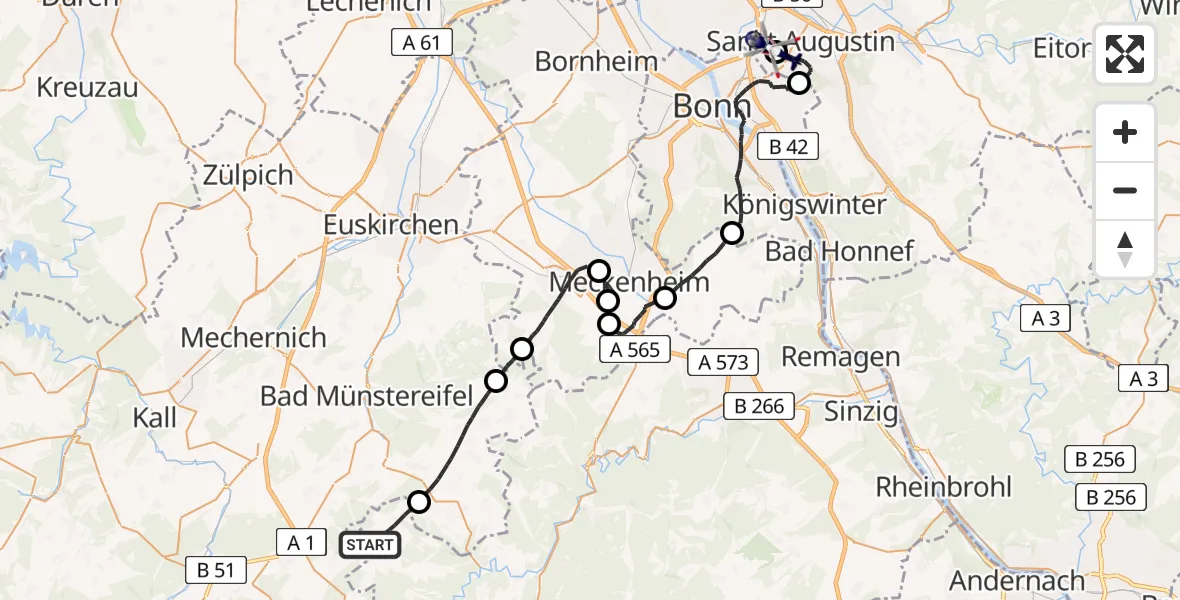 Flugroute Polizeihubschrauber Hümmel - Bonn-Hangelar Flugplatz, 02 April 2026, 09:19