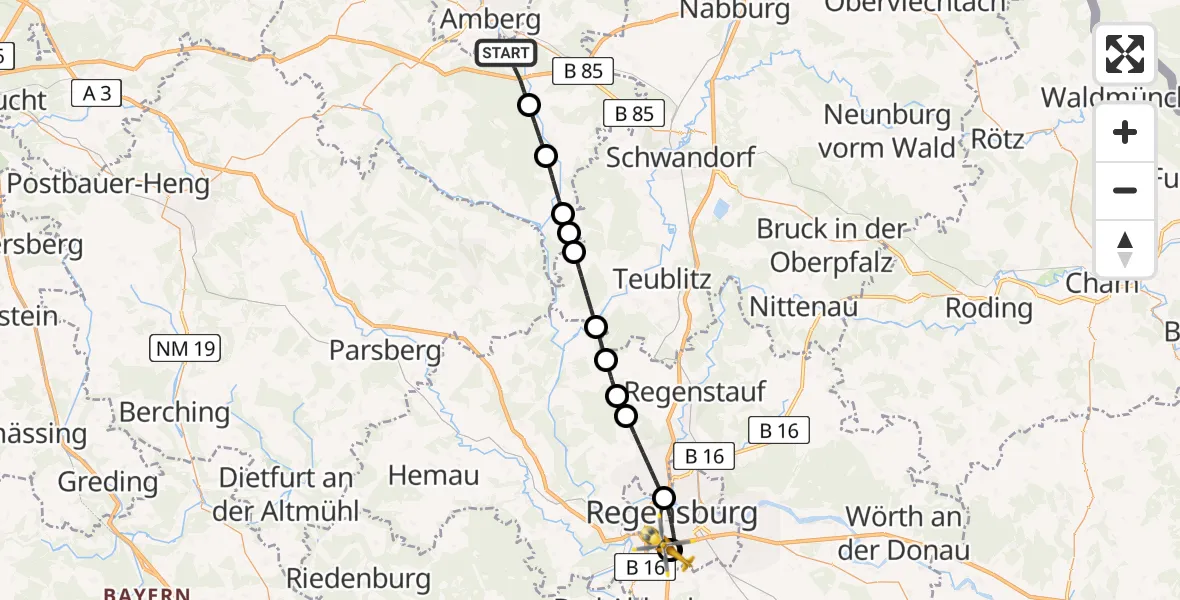 Routekaart van de vlucht: Rettungshubschrauber nach DRF Air Rescue Station Regensburg / Regensburg University Hospital