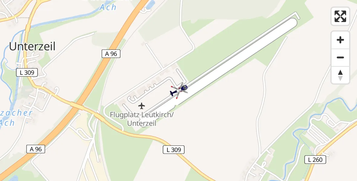 Routekaart van de vlucht: Polizeihubschrauber nach Leutkirch-Unterzeil Flugplatz