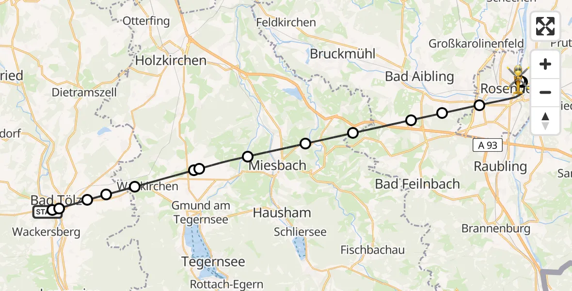 Routekaart van de vlucht: Rettungshubschrauber nach RoMed Hospital Rosenheim