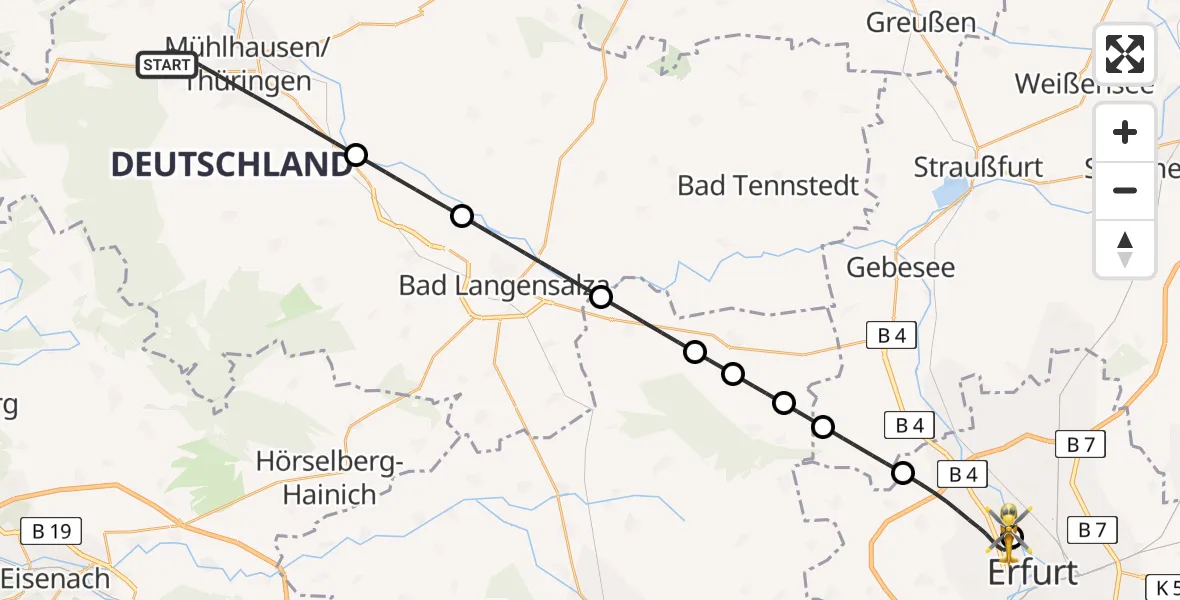Routekaart van de vlucht: Ambulanzhubschrauber nach Helios Clinic Erfurt