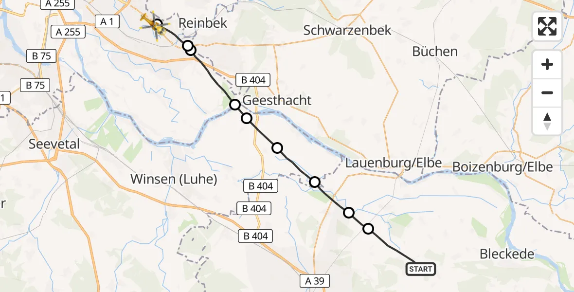 Routekaart van de vlucht: Rettungshubschrauber nach Christoph Hansa ADAC Hubschrauberlandeplatz