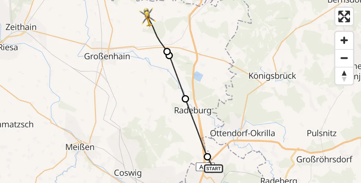 Routekaart van de vlucht: Rettungshubschrauber nach Lampertswalde, Niegerodaer Dorfstraße