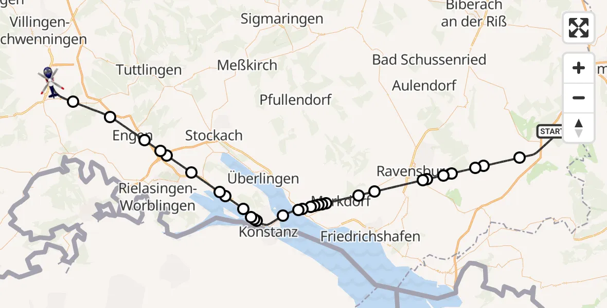 Routekaart van de vlucht: Polizeihubschrauber nach Donaueschingen, K 5701