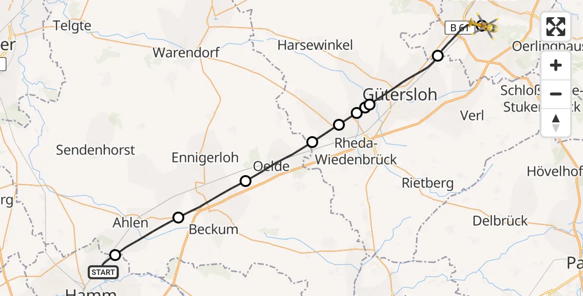 Flugroute Rettungshubschrauber Hamm - Luftrettungszentrum Bielefeld, 02 April 2026, 09:48