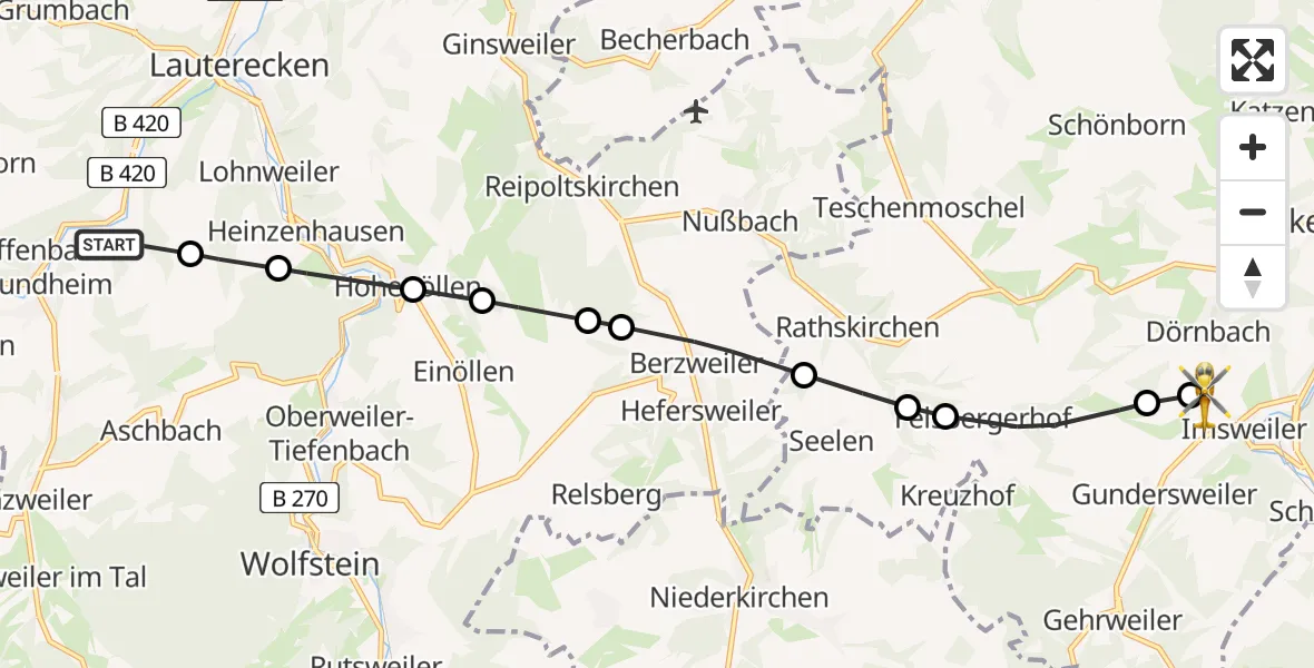 Routekaart van de vlucht: Rettungshubschrauber nach Imsweiler UL