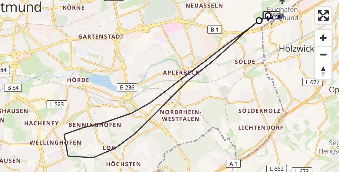 Flugroute Polizeihubschrauber Dortmund Flughafen - Dortmund Flughafen, 02 April 2026, 09:53