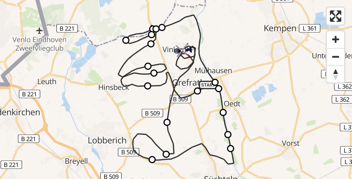 Routekaart van de vlucht: Polizeihubschrauber nach Grefrath, Heide