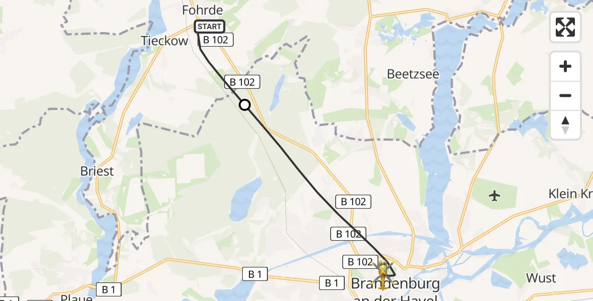 Routekaart van de vlucht: Rettungshubschrauber nach Brandenburg an der Havel, Hochstraße