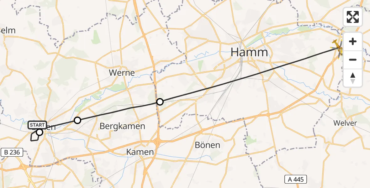 Flugroute Rettungshubschrauber Sankt Marien Hospital - Hamm, 02 April 2026, 10:07