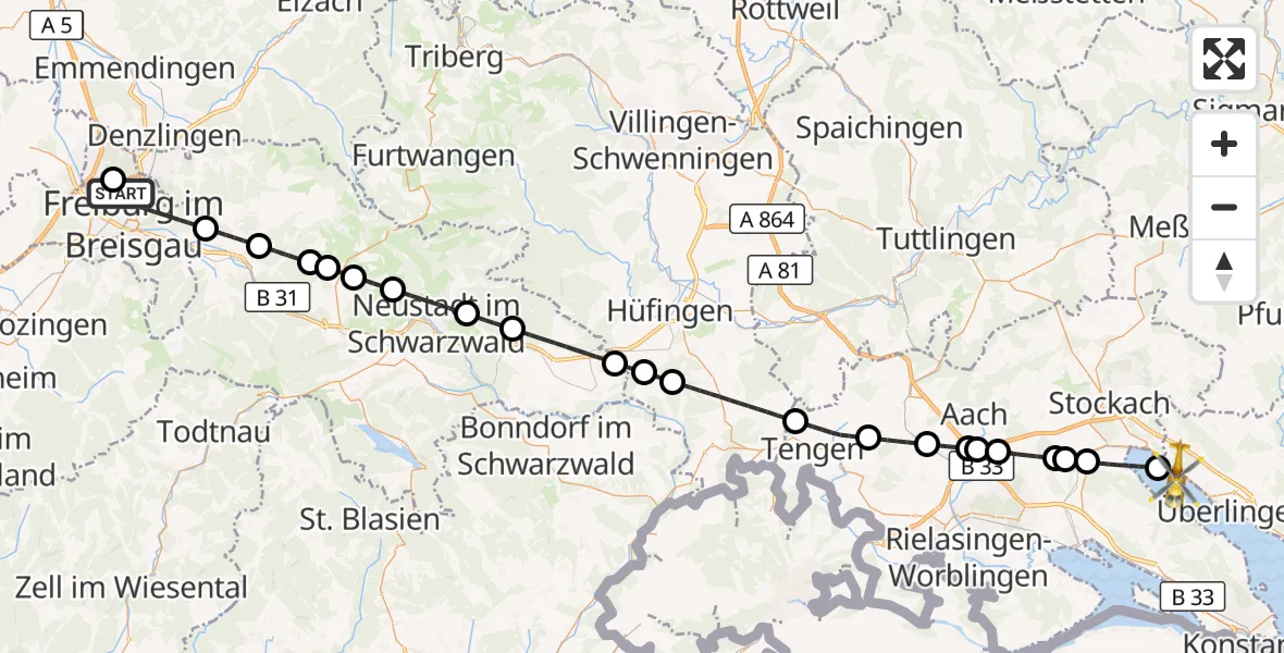 Flugroute Rettungshubschrauber Freiburg im Breisgau Flugplatz - Sipplingen, 02 April 2026, 10:08