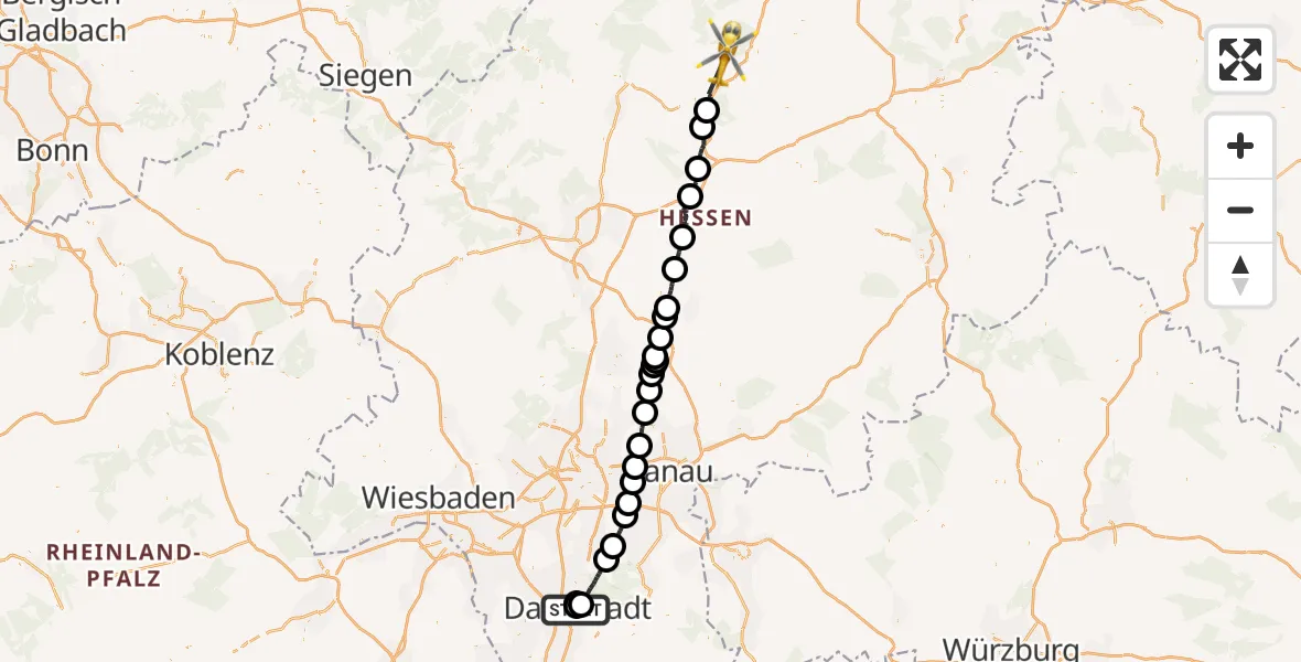 Routekaart van de vlucht: Ambulanzhubschrauber nach Neustadt (Hessen), K 118
