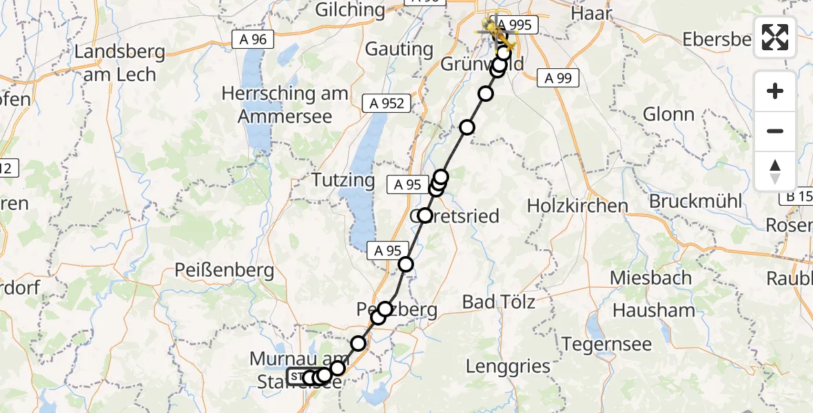 Flugroute Rettungshubschrauber Murnau Accident Hospital - ADAC Air Rescue Center Hubschrauberlandeplatz (Christoph 1), 02 April 2026, 10:14