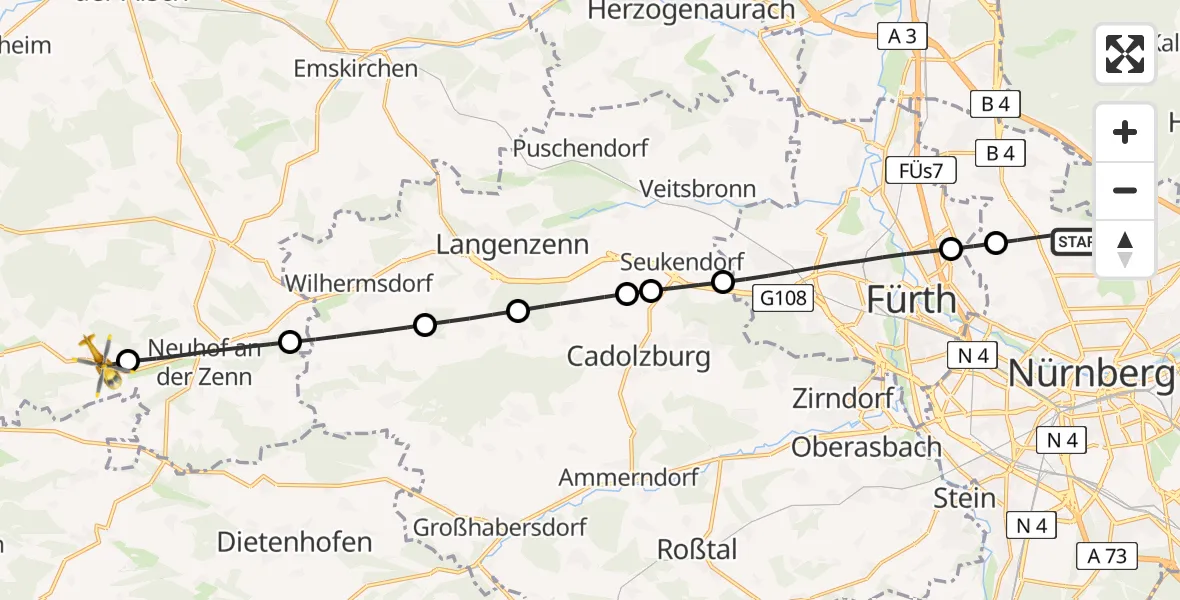 Flugroute Rettungshubschrauber Flughafen Nuremberg - Trautskirchen, 02 April 2026, 10:16