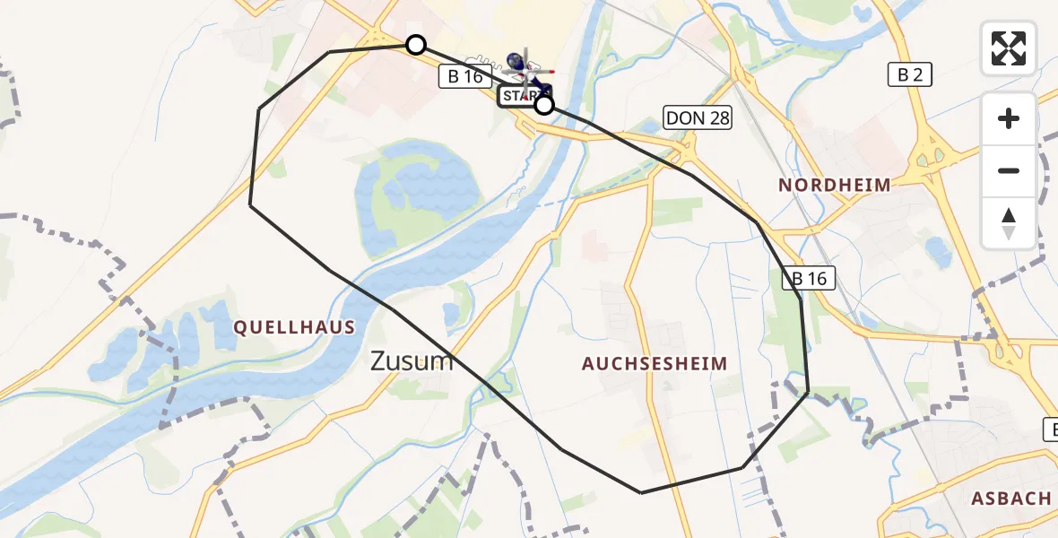 Flugroute Polizeihubschrauber Donauwörth Hubschrauberlandeplatz - Donauwörth Hubschrauberlandeplatz, 02 April 2026, 10:17