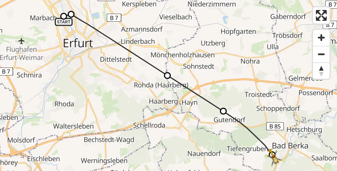 Flugroute Ambulanzhubschrauber Helios Clinic Erfurt - DRF Rettungsstation Bad Berka Hubschrauberlandeplatz, 02 April 2026, 10:22