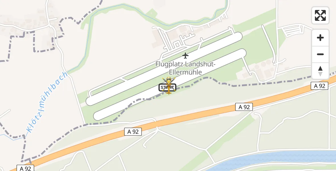 Flugroute Rettungshubschrauber Landshut Flugplatz - Landshut Flugplatz, 02 April 2026, 10:22
