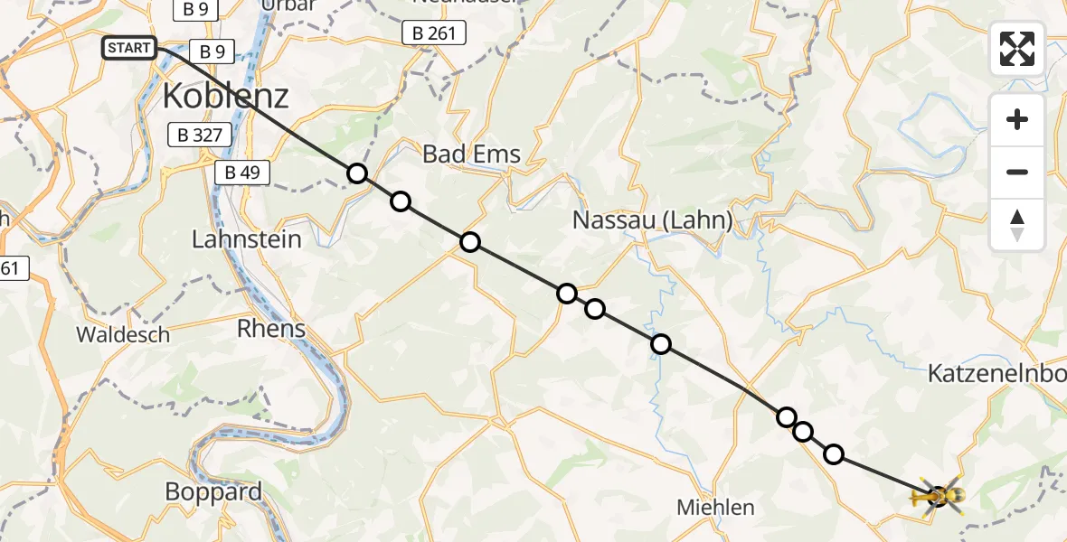 Flugroute Rettungshubschrauber Koblenz - Rettert, 02 April 2026, 10:27