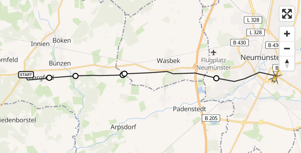 Routekaart van de vlucht: Rettungshubschrauber nach Neumünster, Sachsenring