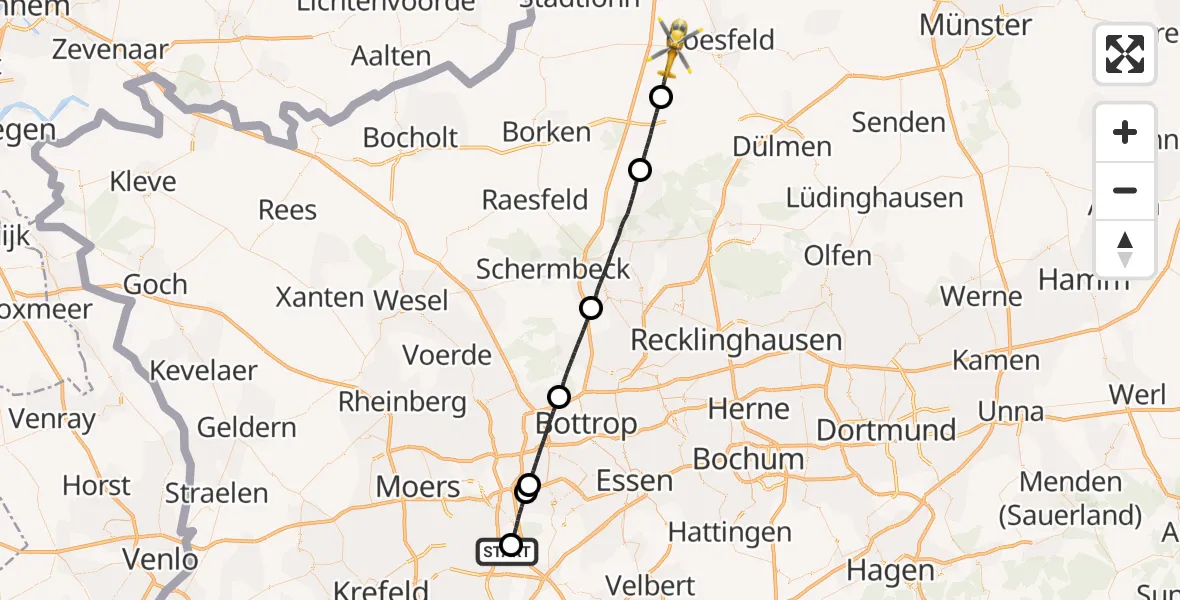 Flugroute Rettungshubschrauber Duisburg Air Rescue Hubschrauberlandeplatz (Christoph 9) - Coesfeld, 02 April 2026, 10:30