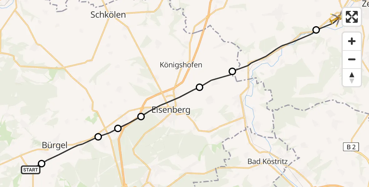 Routekaart van de vlucht: Rettungshubschrauber nach Kretzschau, Alte Dorfstraße