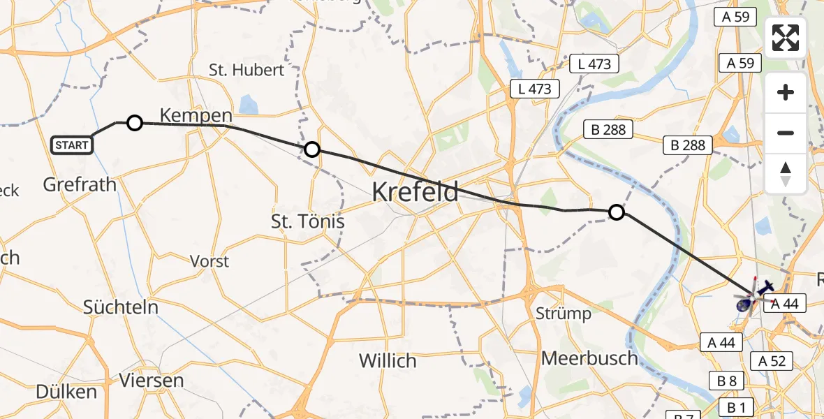 Routekaart van de vlucht: Polizeihubschrauber nach Düsseldorf Flughafen