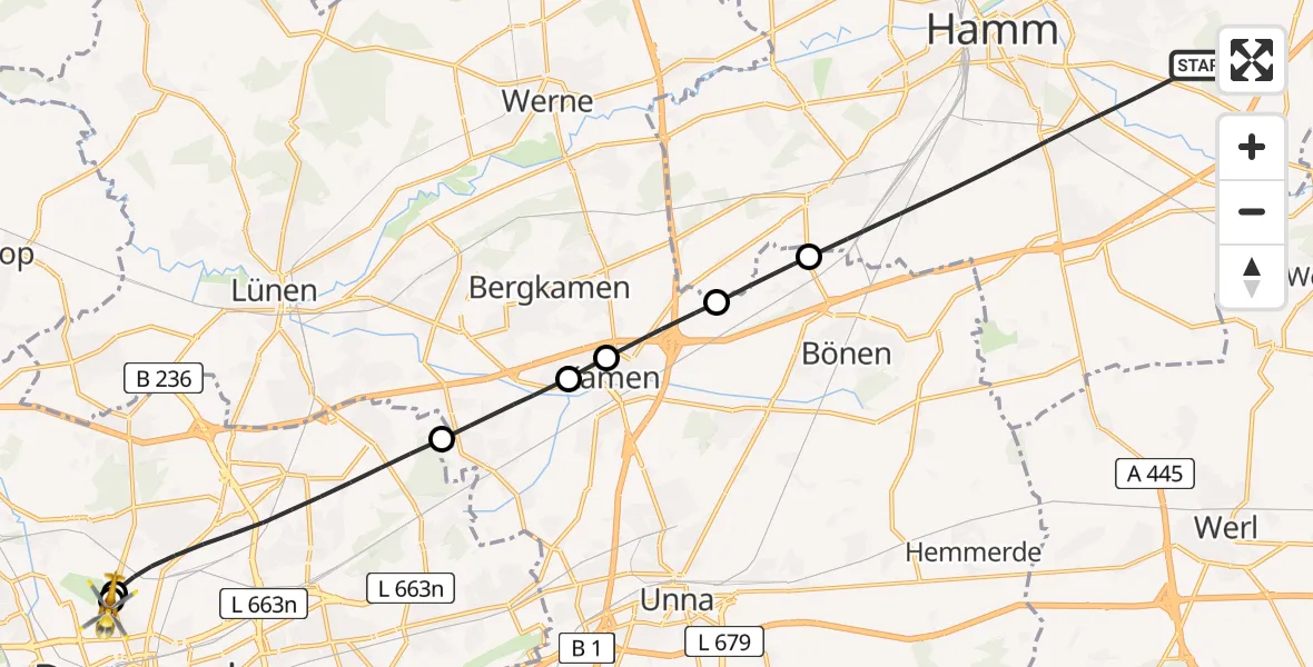 Routekaart van de vlucht: Rettungshubschrauber nach Dortmund Hospital North