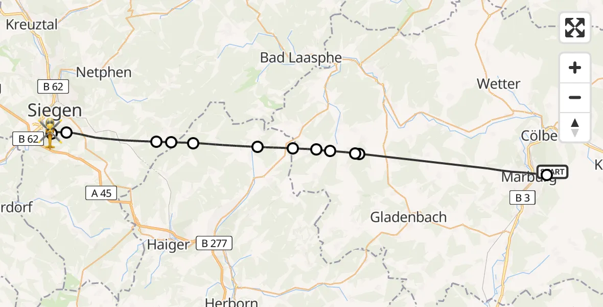 Routekaart van de vlucht: Rettungshubschrauber nach Evangelisches Jung-Stilling Hospital