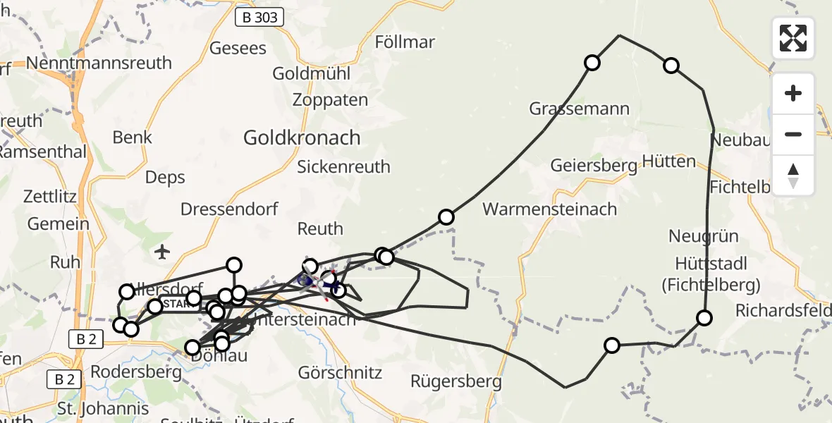 Flugroute Polizeihubschrauber Bayreuth Flughafen - Weidenberg, 02 April 2026, 10:58