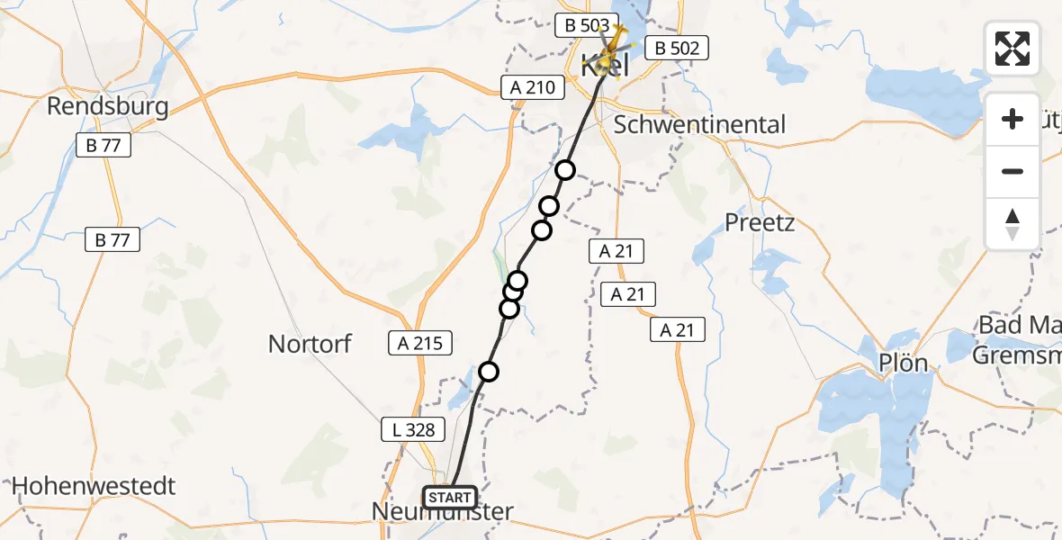 Routekaart van de vlucht: Rettungshubschrauber nach Kiel, Arnold-Heller-Straße