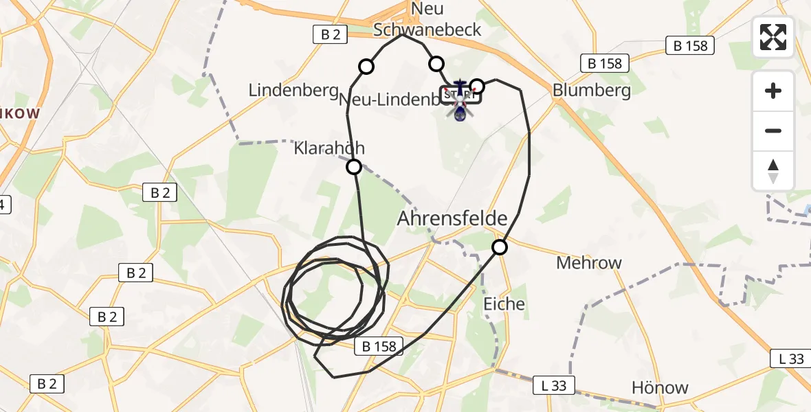 Flugroute Polizeihubschrauber Ahrensfelde Hubschrauberlandeplatz - Ahrensfelde Hubschrauberlandeplatz, 02 April 2026, 11:02