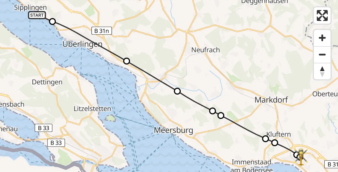 Routekaart van de vlucht: Rettungshubschrauber nach Friedrichshafen Hospital