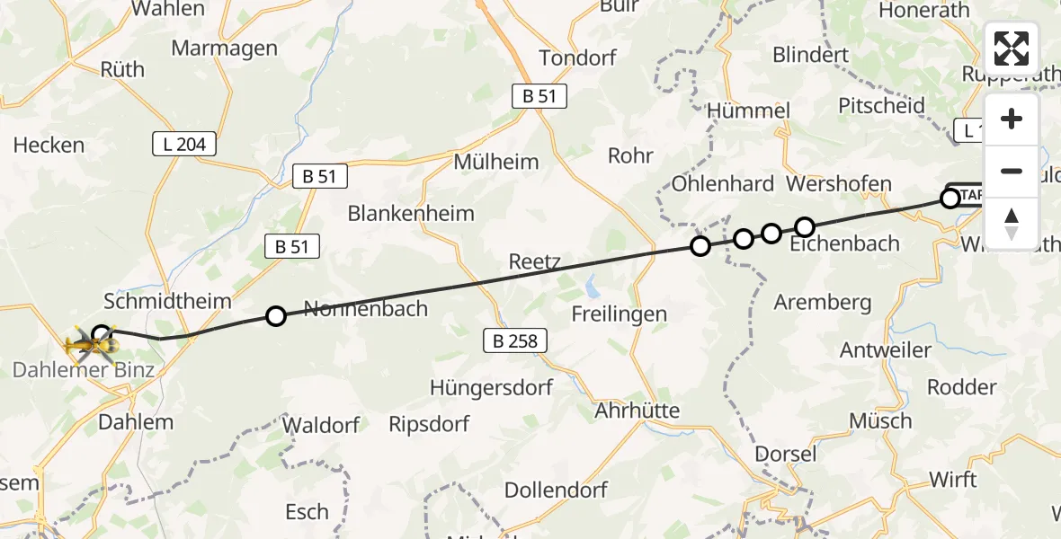 Routekaart van de vlucht: Ambulanzhubschrauber nach Dahlemer Binz Flugplatz