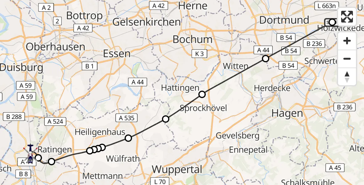 Flugroute Polizeihubschrauber Dortmund Flughafen - Düsseldorf Flughafen, 02 April 2026, 11:10