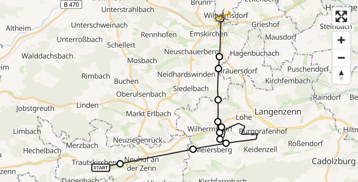 Routekaart van de vlucht: Rettungshubschrauber nach Wilhelmsdorf, Lindenstraße