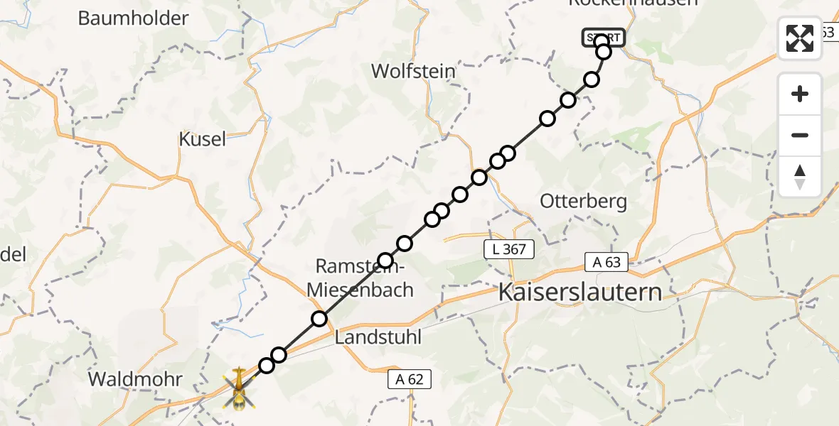 Flugroute Rettungshubschrauber Imsweiler UL - Bruchmühlbach-Miesau, 02 April 2026, 11:13