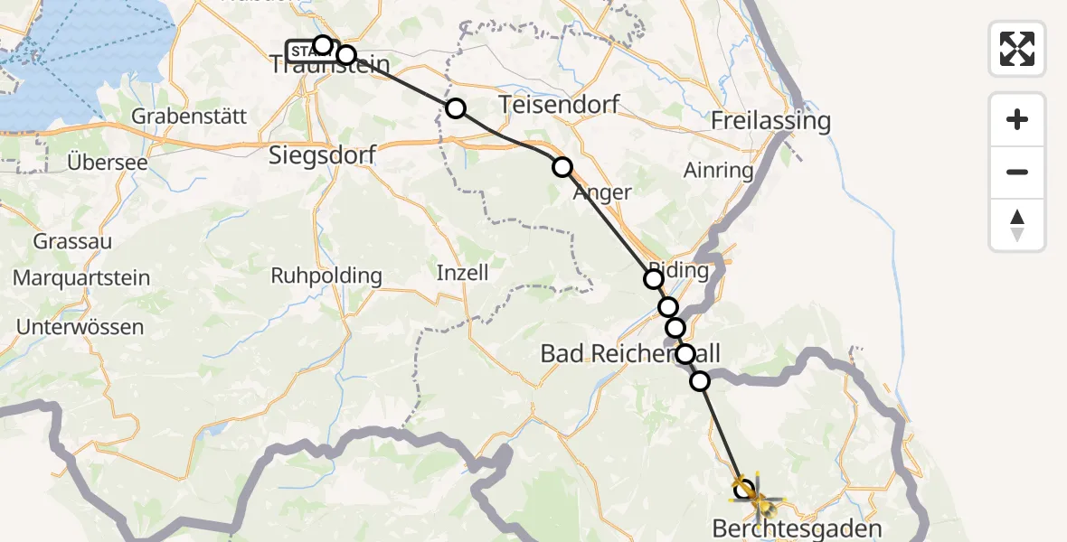 Flugroute Rettungshubschrauber Traunstein Hospital - Bischofswiesen, 02 April 2026, 11:14