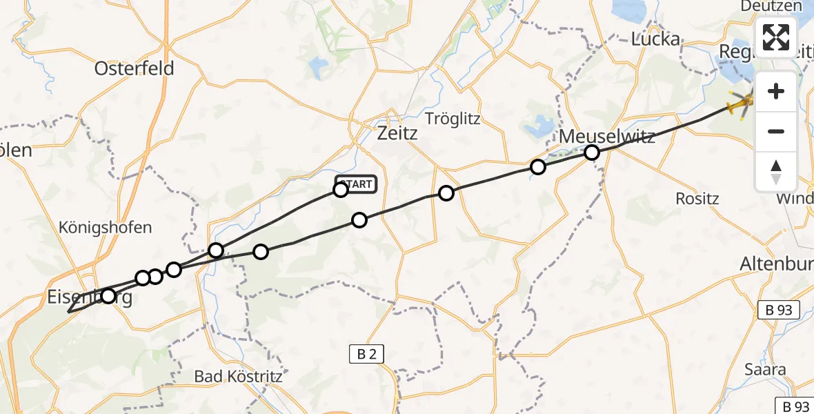 Routekaart van de vlucht: Rettungshubschrauber nach Meuselwitz