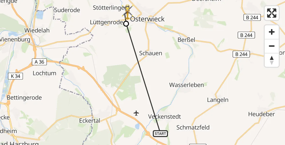 Routekaart van de vlucht: Rettungshubschrauber nach Osterwieck, K 1340