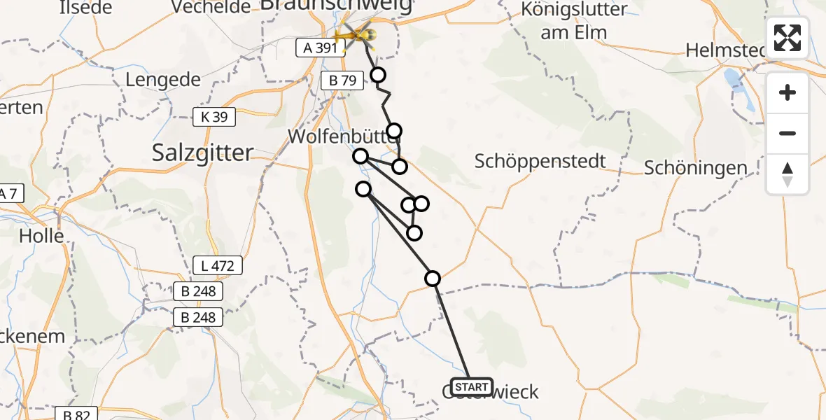 Flugroute Rettungshubschrauber Osterwieck - Braunschweig, 02 April 2026, 11:22