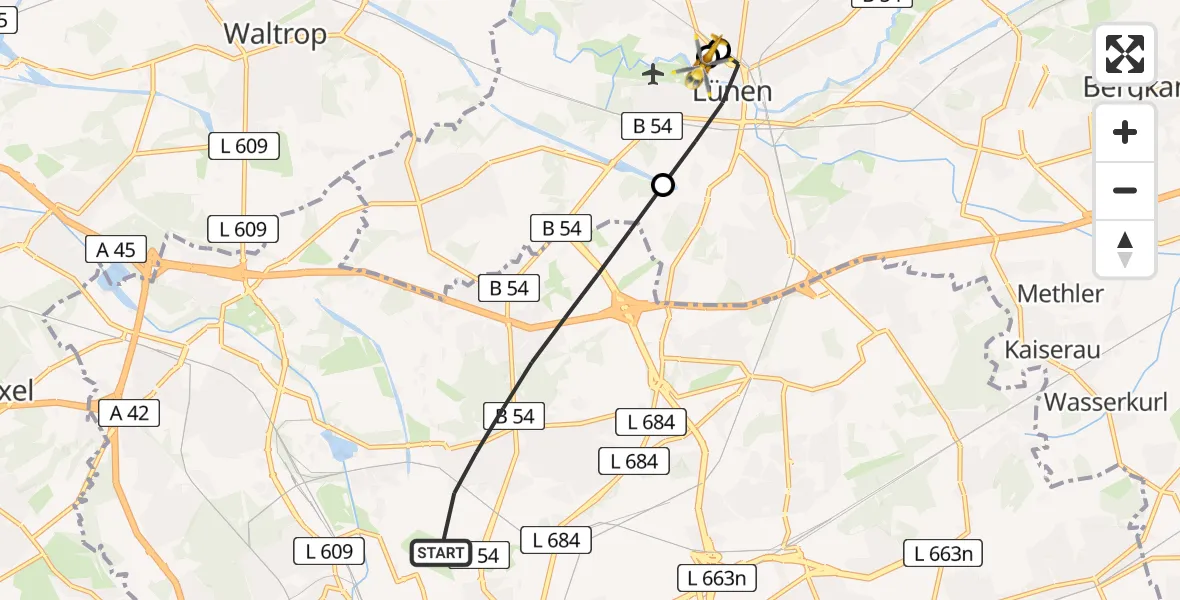 Routekaart van de vlucht: Rettungshubschrauber nach Sankt Marien Hospital