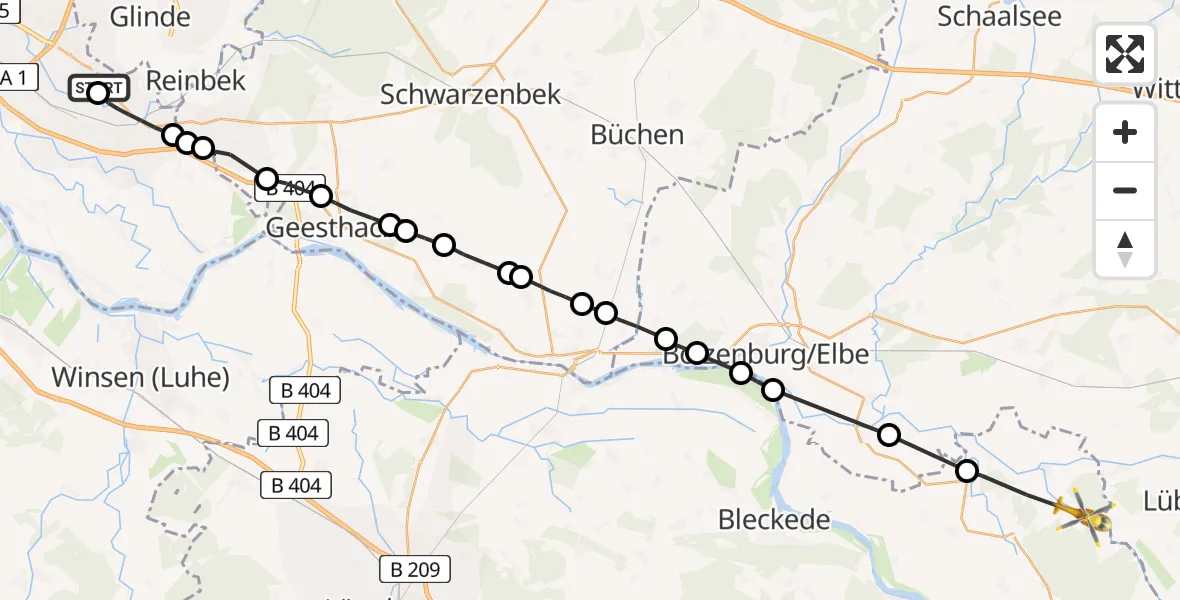 Routekaart van de vlucht: Rettungshubschrauber nach Amt Neuhaus, Am Katzenschwanz