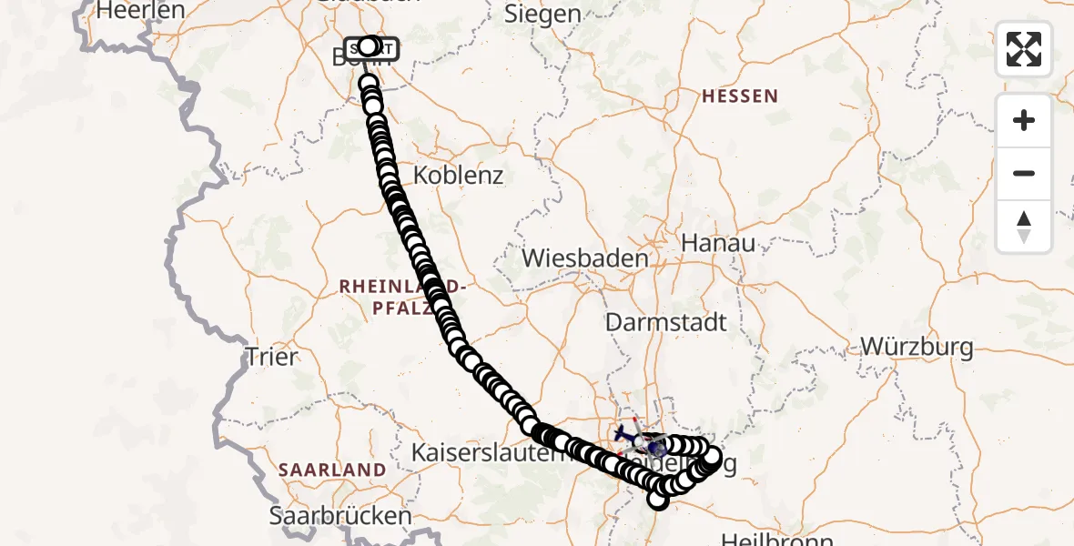Flugroute Polizeihubschrauber Sankt Augustin - Mannheim-City Flughafen, 02 April 2026, 11:26
