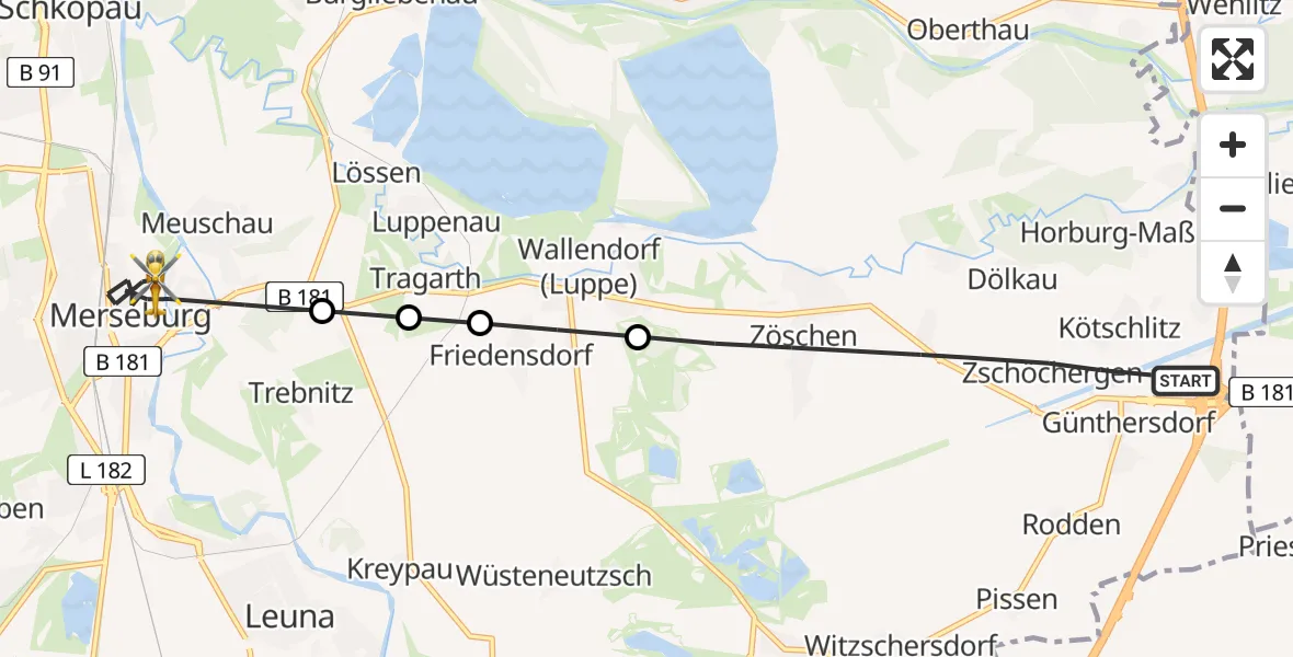 Flugroute Rettungshubschrauber Leuna - Merseburg, 02 April 2026, 11:27