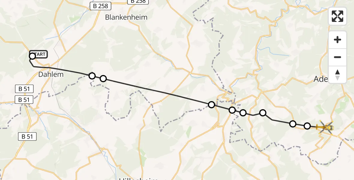 Routekaart van de vlucht: Ambulanzhubschrauber nach Quiddelbach, B 257