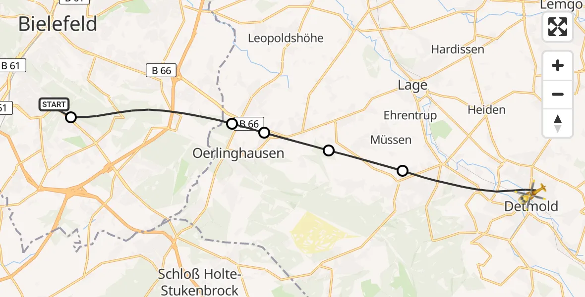 Routekaart van de vlucht: Rettungshubschrauber nach Detmold, Hedwigstraße