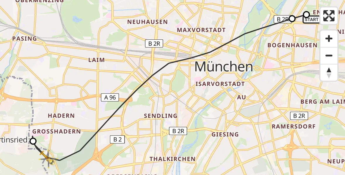Routekaart van de vlucht: Rettungshubschrauber nach München, Haderner Weg