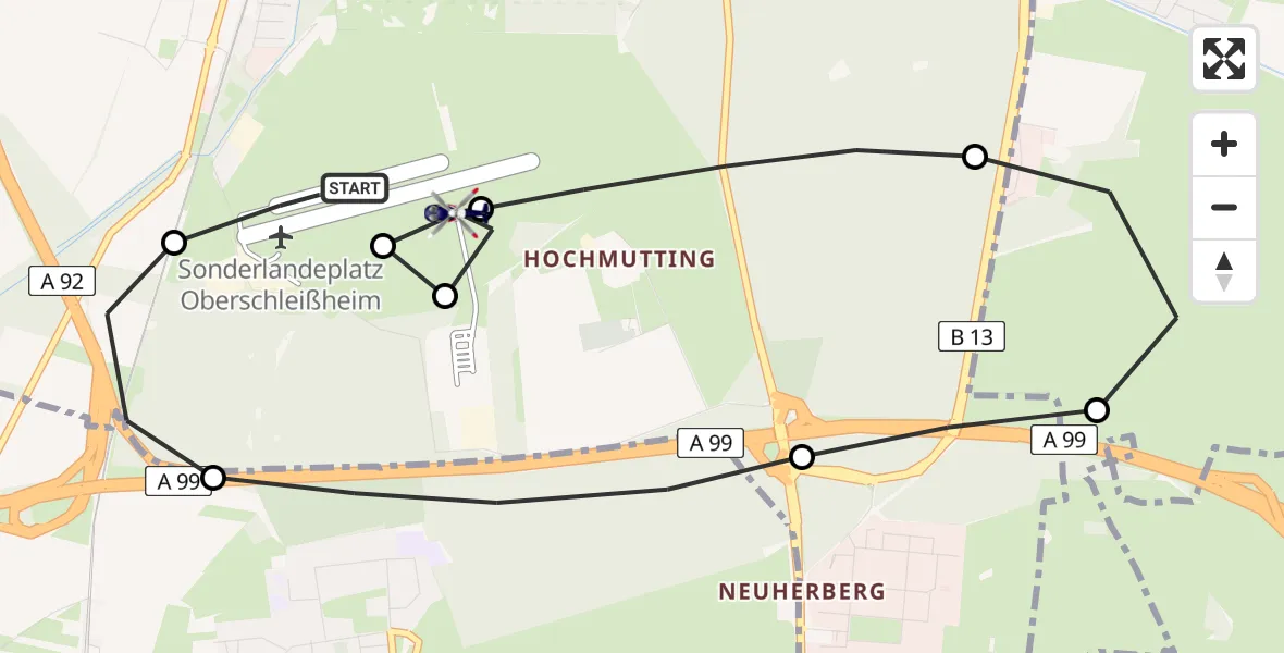Flugroute Polizeihubschrauber Schleissheim Flugplatz - Oberschleissheim Hubschrauberlandeplatz, 02 April 2026, 11:40